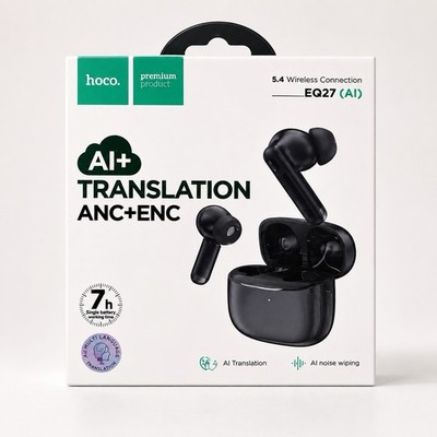 HOCO EQ27 AI Translation Earbuds ANC ENC Bluetooth 5.4 Wireless Headphones Black