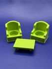 Vintage Fisher Price Little People Arm Chairs & Table Living Room Furniture Lime
