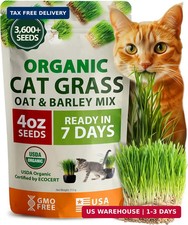 HOME GROWN Organic Cat-Grass Seed Mix Oat  Barley - 4 oz - Easy Indoor Plante