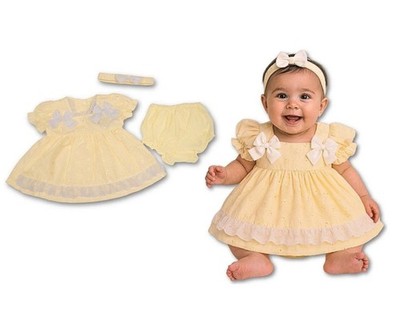 Baby Mädchen Zitrone Rüschen Spanischer Stil 3-teiliges Kleid Höschen und Stirnband