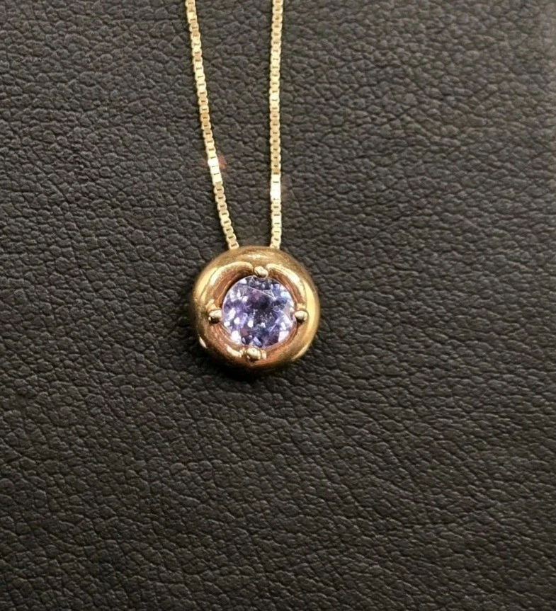 14k Italian Gold Iolite Pendant Necklace - image 4 of 4