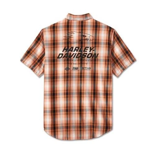 Camisa de manga corta Harley Davidson para hombre Screamin' Eagle naranja a cuadros 96092-24VM Foto 2 de 2