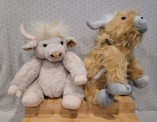 Highland Cow Jointed Poseable Brown Cream Tan Fluffy Realistic Plush Toy Set