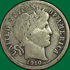 1910-D Barber Dime Silver Fine F Coin #33555