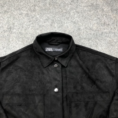 Zara Overshirt Jacket Womens Large Black Suede Western Button Up Shacket Pocket - Picture 4 of 8