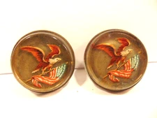 Pair of antique eagle and American flag brass & glass equestrian bridle rosettes