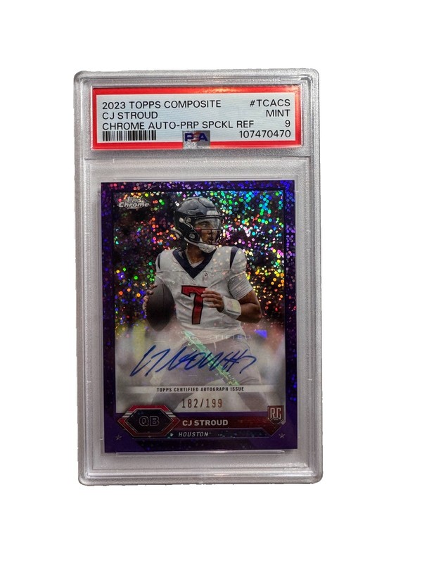 CJ STROUD RC 2023 TOPPS COMPOSITE CHROME AUTO PURPLE SPECKLE REF /199 PSA 9