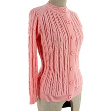 60s pink cable knit cardigan sweater 1960s vintage