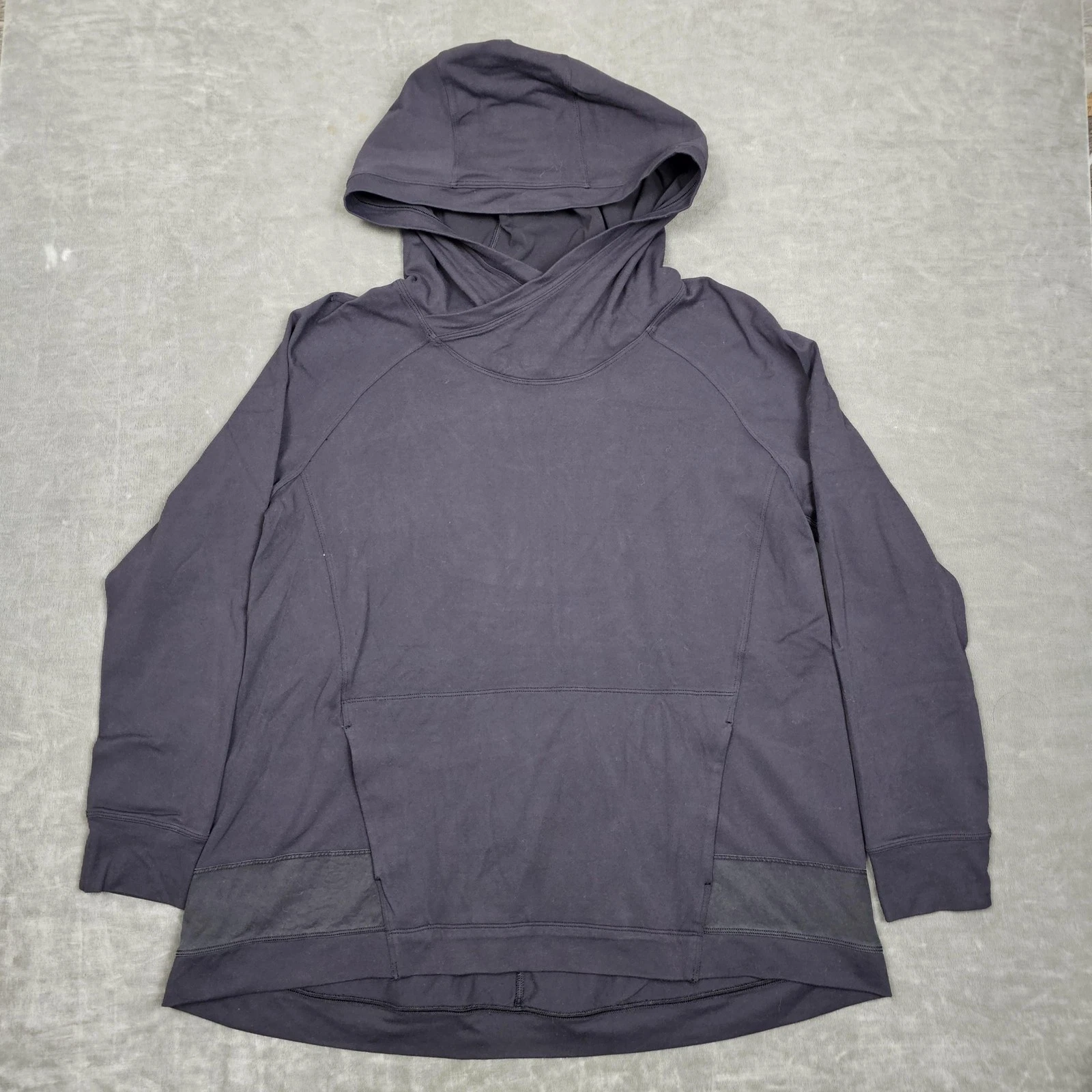 Lululemon Hoodie Womens 8 Black Cowl Neck Pullover Kangaroo Pocket Logo Athletic