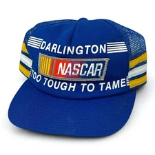 Vtg Snapback Trucker Hat NASCAR 3 Three Stripe USA Racing 80s Darlington Blue