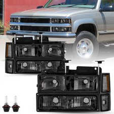 Headlight for 1994-1998 Silverado Tahoe Suburban 8PCS Smoke Amber Bulbs Not GMC