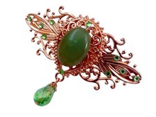 Festive Gemstone Hair Clip with Aventurine, Green Rose Gold Tone, Bridal Wedding