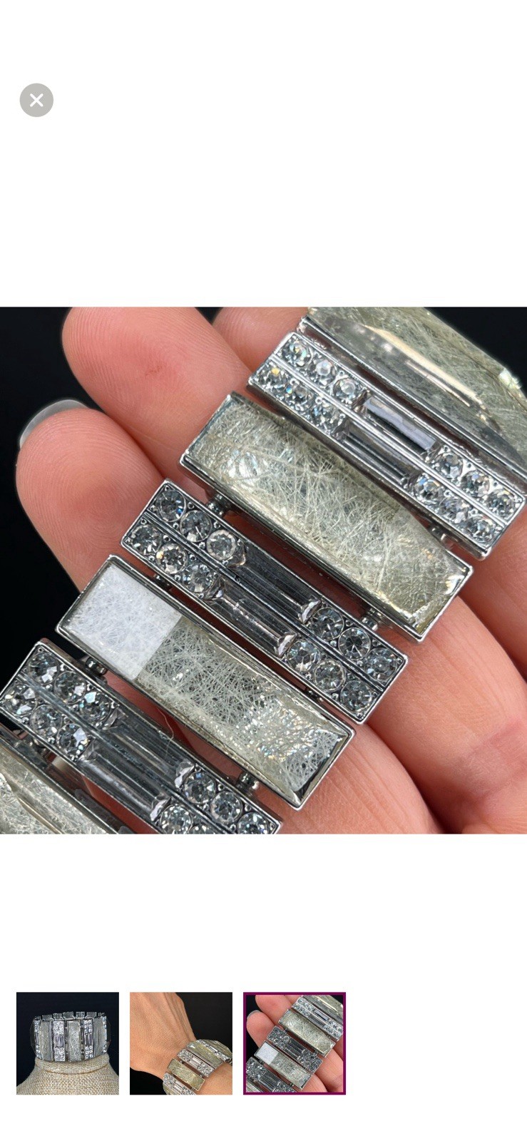 Silver Tone Cuff Bracelet Rectangular Bar Design … - image 3