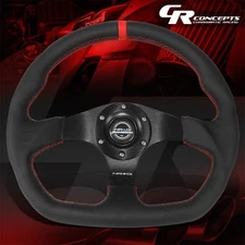 NRG RST-024MB-R-RD 320MM 6-BOLTS 3 SPOKE FLAT BOTTOM SUEDE STEERING WHEEL RED