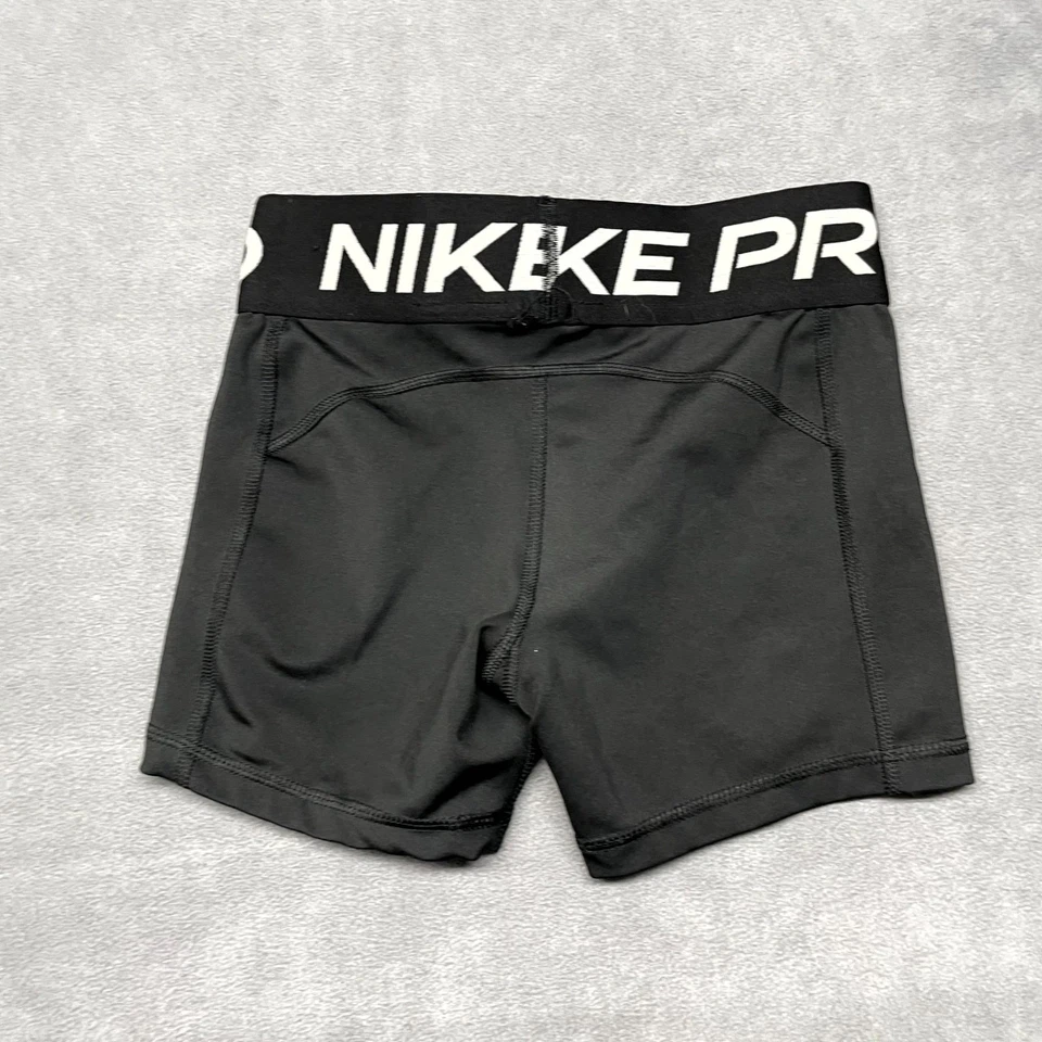 Nike Pro Dri Fit Athletic Shorts Kids M Black Swoosh Logo Nylon Stretch Low Rise - Image 2 of 4