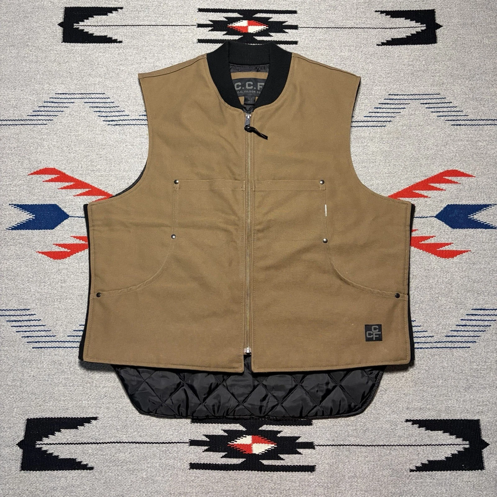 FILSON CCF Work Vest Tan Brown Duck Canvas Made in Canada Size XL Sepia