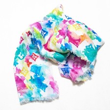 LOUIS VUITTON Watercolor Monogram Scarf Multicolor Stole Shawl Wrap Cotton 100 
