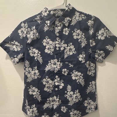 art class Boy Button-Up Shirt M (8) Short Sleeve Blue White Floral Pockets