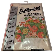 Vintage Plastic Maytex Mills Tablecloth 52x70 Fruit Flowers Fall Autumn