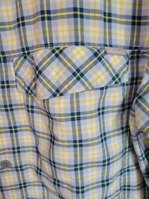 Chemise Columbia PFG Omni-Shade Homme – Bleu Moyen, Blanc, Jaune, Carreaux, Manches Longues