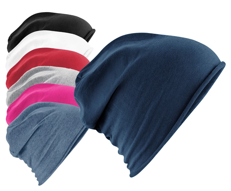 Beechfield Soft Cotton Mens Womens Unisex Plain Jersey Beanie Hat