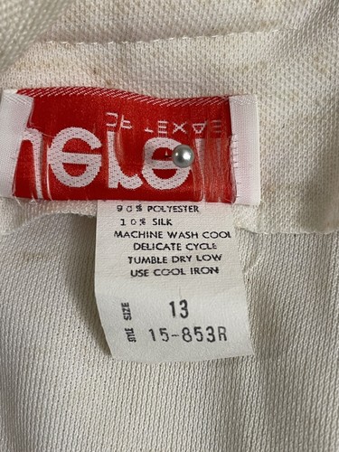 Vintage 70s Jerell of Texas White Tan Poly/Silk Romper Jumpsuit Bell 34" W L 13 - Picture 9 of 10