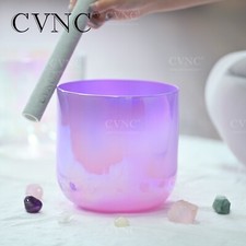 432Hz 7"F Heart Chakra Purple Colored Clear Crystal Singing Bowl Alchemy Reiki