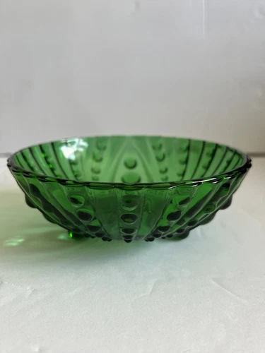 VTG Footed-Anchor Hocking Burple Emerald Green Glass Dessert/Berry Bowl