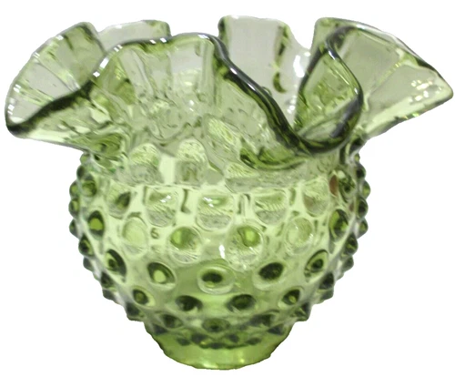 Vintage Fenton Glass Vase Rose Bowl Hobnail Colonial Green 4 1/4" T 5 1/8" D