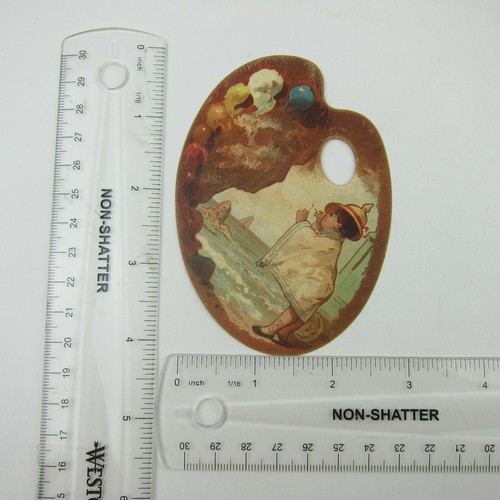 Victorian Trade Card Artist Palette Die Cut Boy Smoking Shore Sailboat Antique - Bild 6 von 12