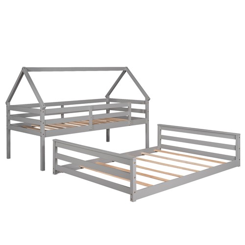 Twin over Full House Bunk Bed with Built-in Ladder,Gray - Picture 17 of 36