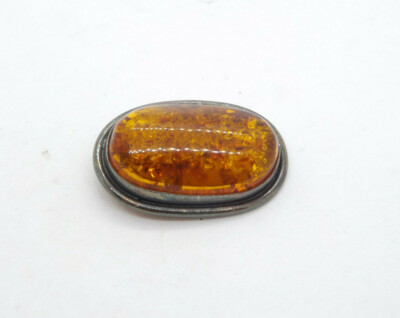Vintage Silver Baltic Amber Oval Brooch,