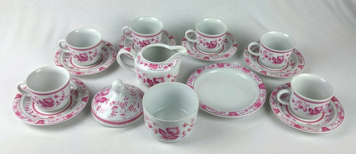 16pc Vintage Kahla Porcelain Set 6 Cups Saucers Creamer Sugar Pink