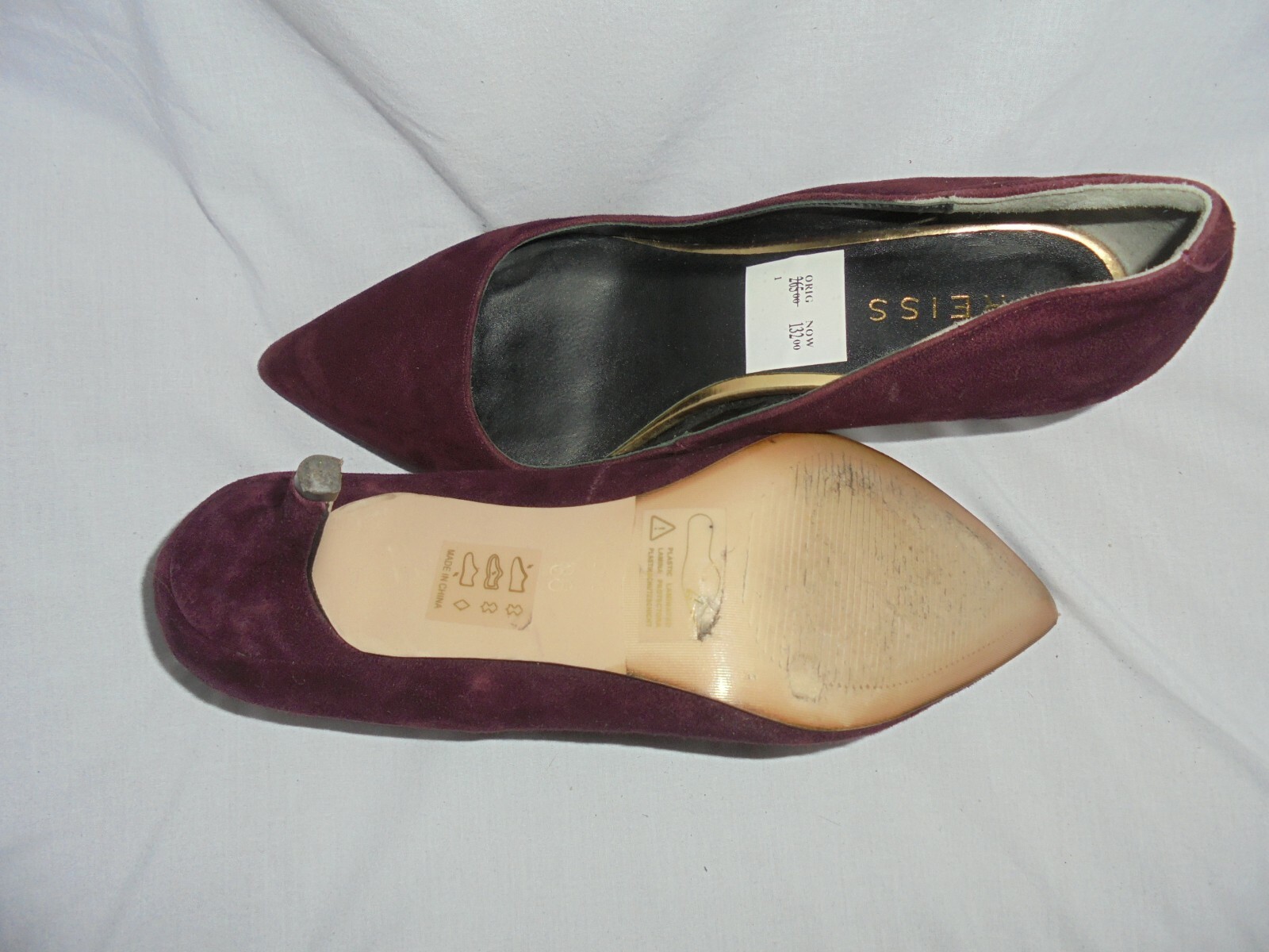 REISS  WOMEN BURGUNDY LEATHER SLIP ON HEEL SHOE SIZE UK 3 EU 36 VGC RRP £132.00 image 4