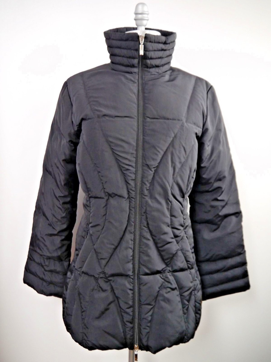 MONCLER black quilted down puffer zip front jacket coat