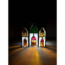 Vintage Tiffany Style Stained Glass Cathedral Church Christmas Tabletop Decor
