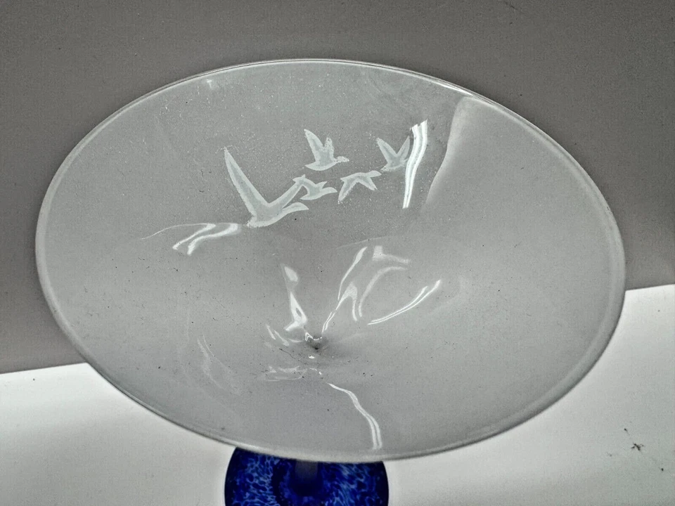 Raro Vaso Martini Esmerilado Ganso Gris De Colección - Pájaros Grabados - Juego de 2 Foto 4 de 4