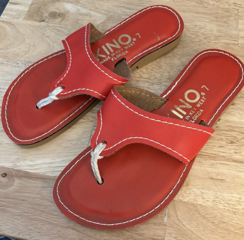 Kino Key West Thong Sandals Red Leather Flip Flops Women’s Sz 7 Buckle