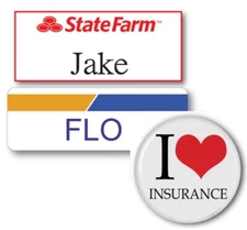 3 PIECE JAKE STATE FARM & FLO PROGRESSIVE NAME BADGE HALLOWEEN PROP PINS
