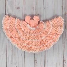 Doll Dress Vintage Handmade Crochet Barbie Quince Ball Gown Puff Sleeves Pink