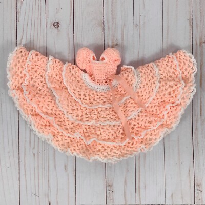 Doll Dress Vintage Handmade Crochet Barbie Quince Ball Gown Puff Sleeves  Pink | eBay