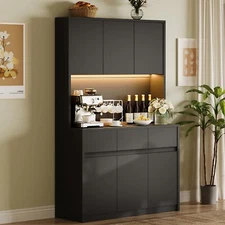 70" Tall Farmhouse Kitchen Hutch Cabinet with Microwave Stand,Pantry with Drawer