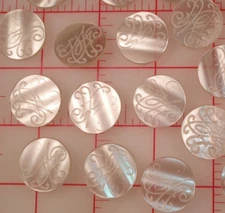25 Beautiful Engraved Shank Buttons Faux Mother of Pearl 15/16" Pearlized White