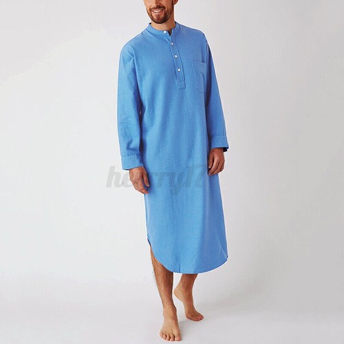 Hombres Camisón 100% Algodón Pijama Ropa de dormir Caftán Dormir Vestido Túnica Top - Imagen 5 de 20