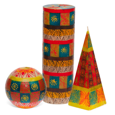 KAPULA - GROSSE HANDBEMALTE KERZEN - WÜSTENROSE - FAIRTRADE - SÜDAFRIKA