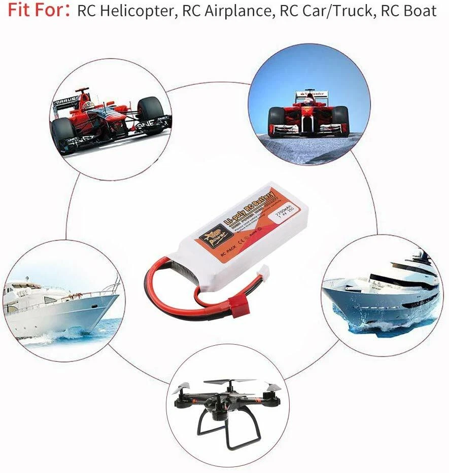 Batería Lipo 2200mah 7.4v 35c 2s con conector T Plug Deans para avión de coche de radiocontrol Foto 4 de 4