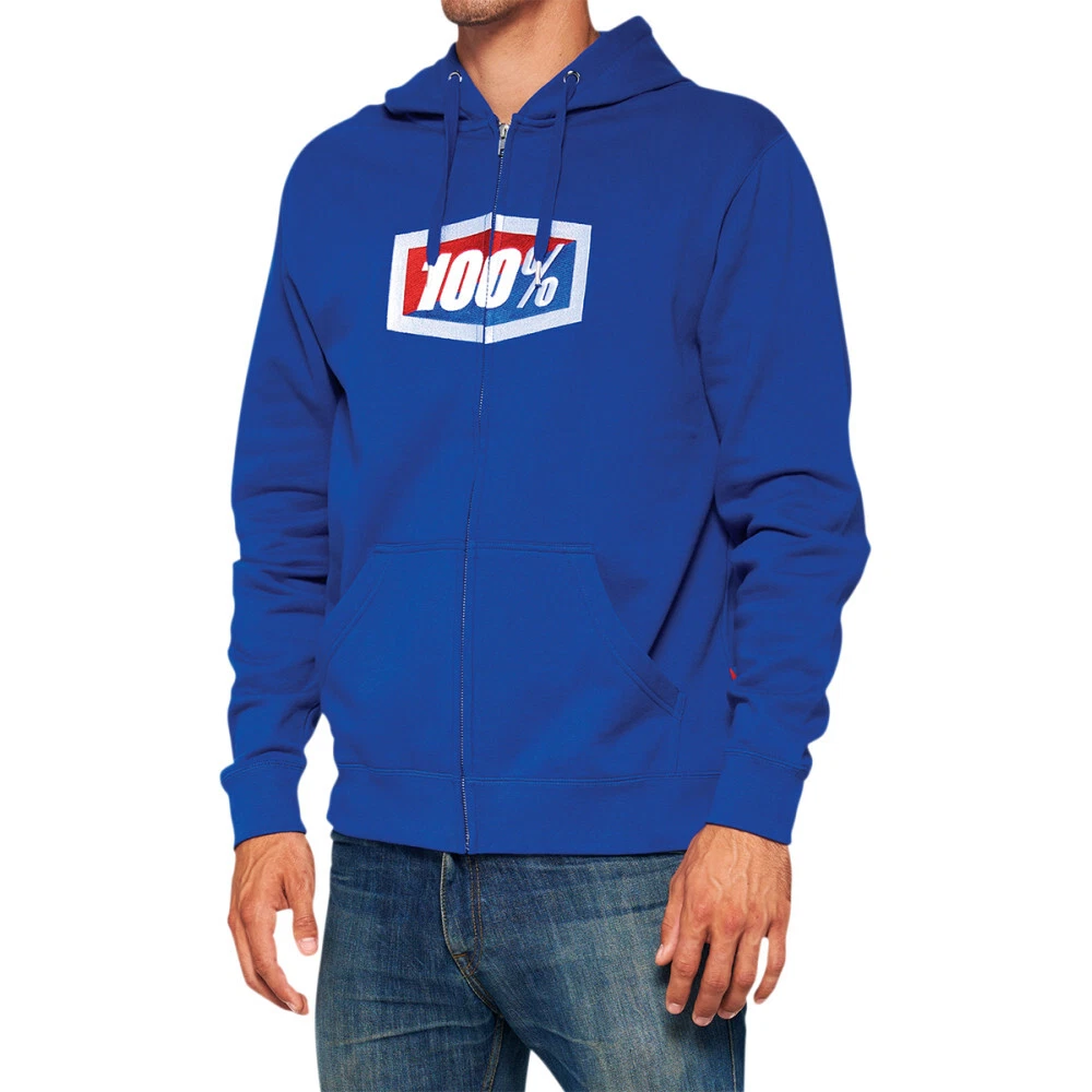100 Official Fleece Zip Up Hoodie Royal Blue Medium eBay