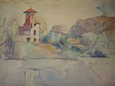 FRENCH SCHOOL XX° DRAWING GOUACHE LANDSCAPE PAINTING POST IMPRESSIONISM 1920 r