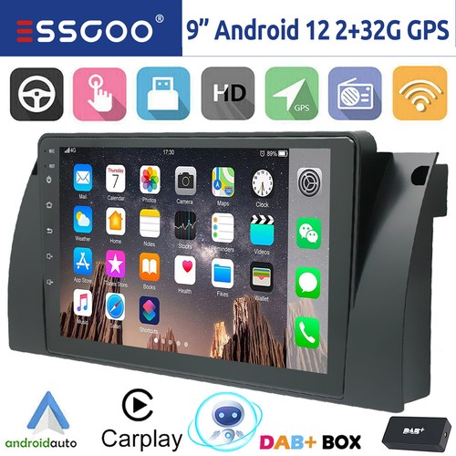 Autoradio DAB+ Android 12 2+32G Carplay GPS Navi WIFI Für BMW 5er E39 X5 E53 E38 - Bild 1 von 14