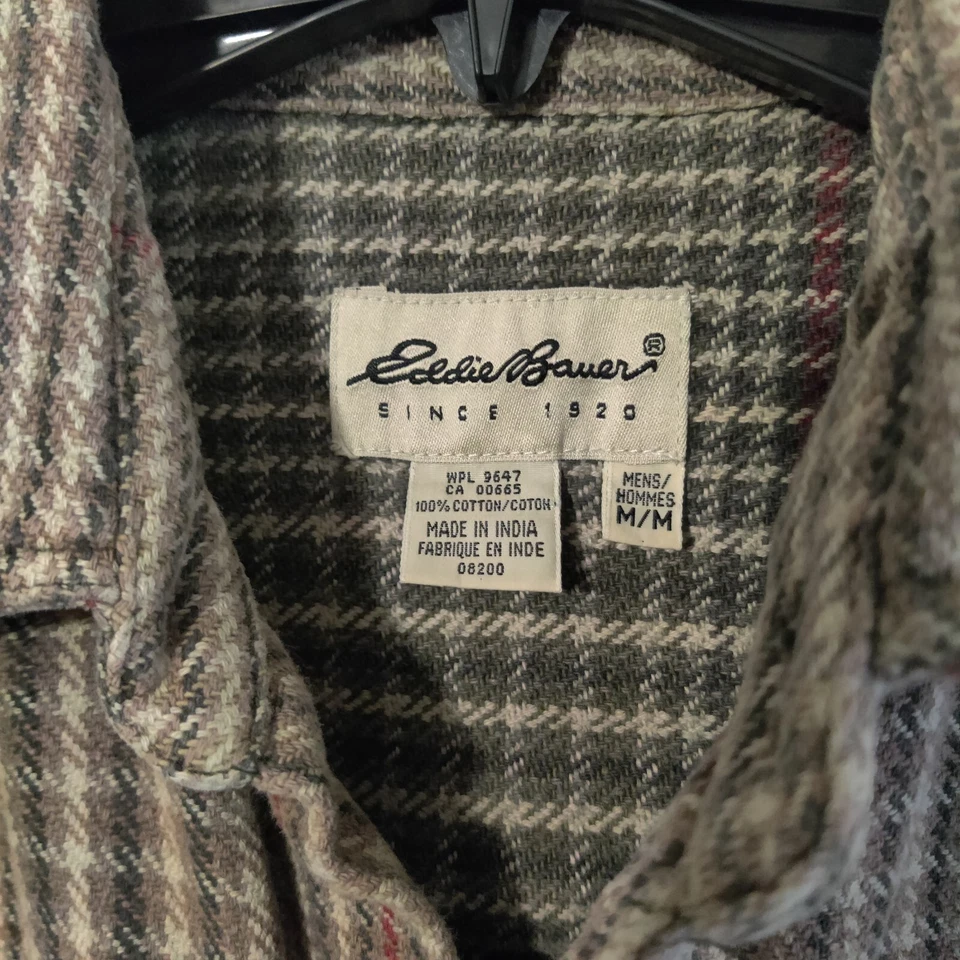 Camisa De Franela Eddie Bauer Hvy Chamarra De Colección Para Hombres Talla M Pata de Gallo Cuadros Blanca Foto 2 de 4
